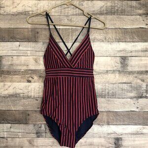 Vineyard Vines Simple Stripe Sconset One Piece swimsuit Red Blue - XS